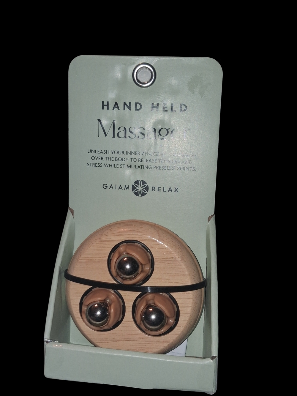 Gaiam Relax Hand Held Massager - Light Wood & Silver Rollers